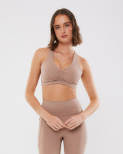 Rouched V Neck Crop - Mocha