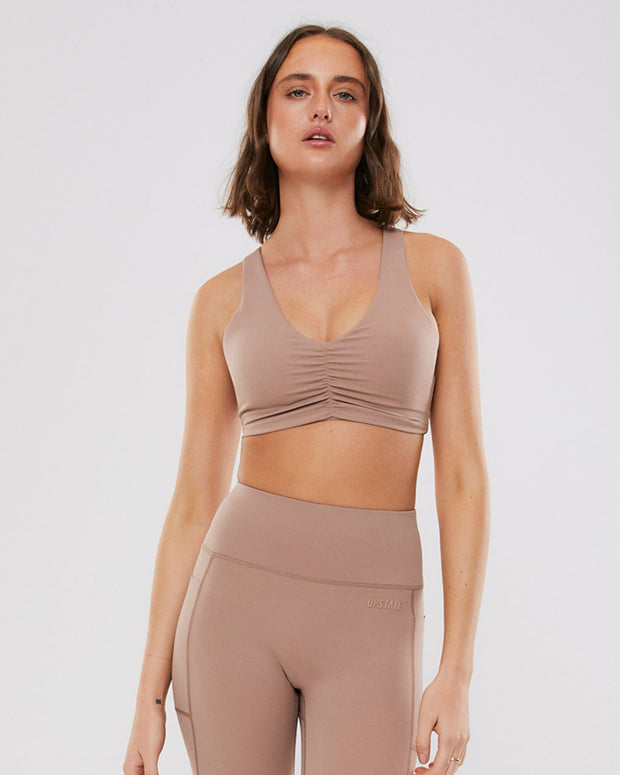 Rouched V Neck Crop - Mocha