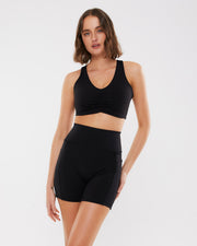 Rouched V Neck Crop - Black