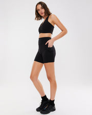 Rouched V Neck Crop - Black