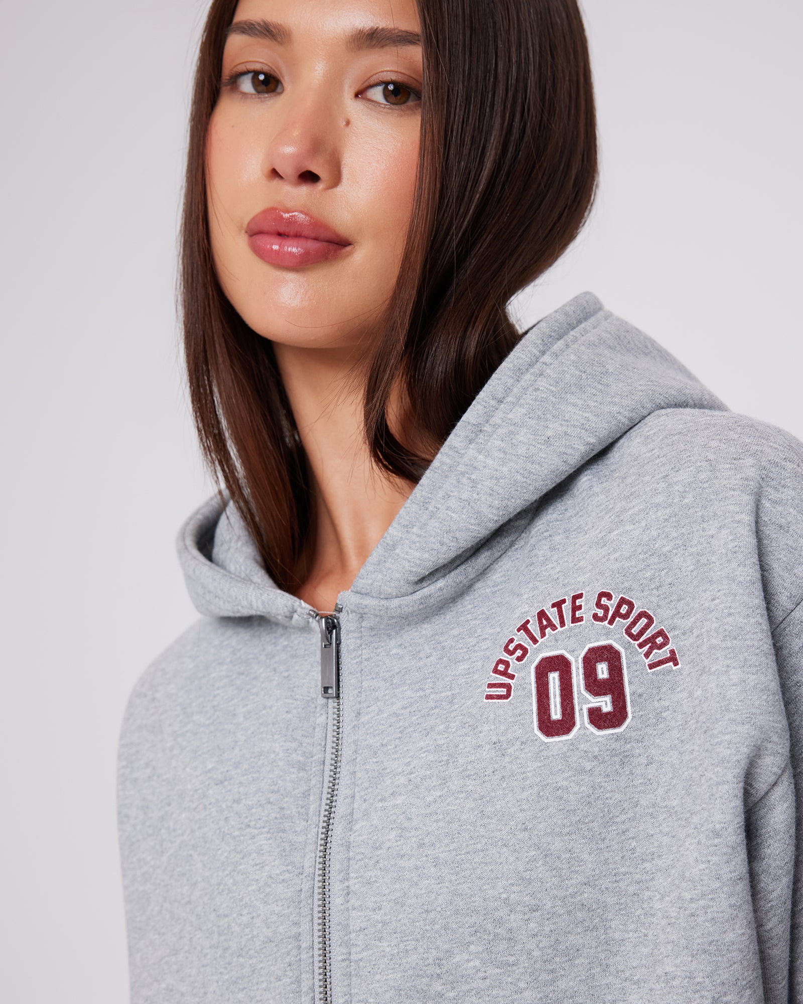 Zip Through Hoodie Grey Marle | Women's Zip Hoodie – Upstate Sport