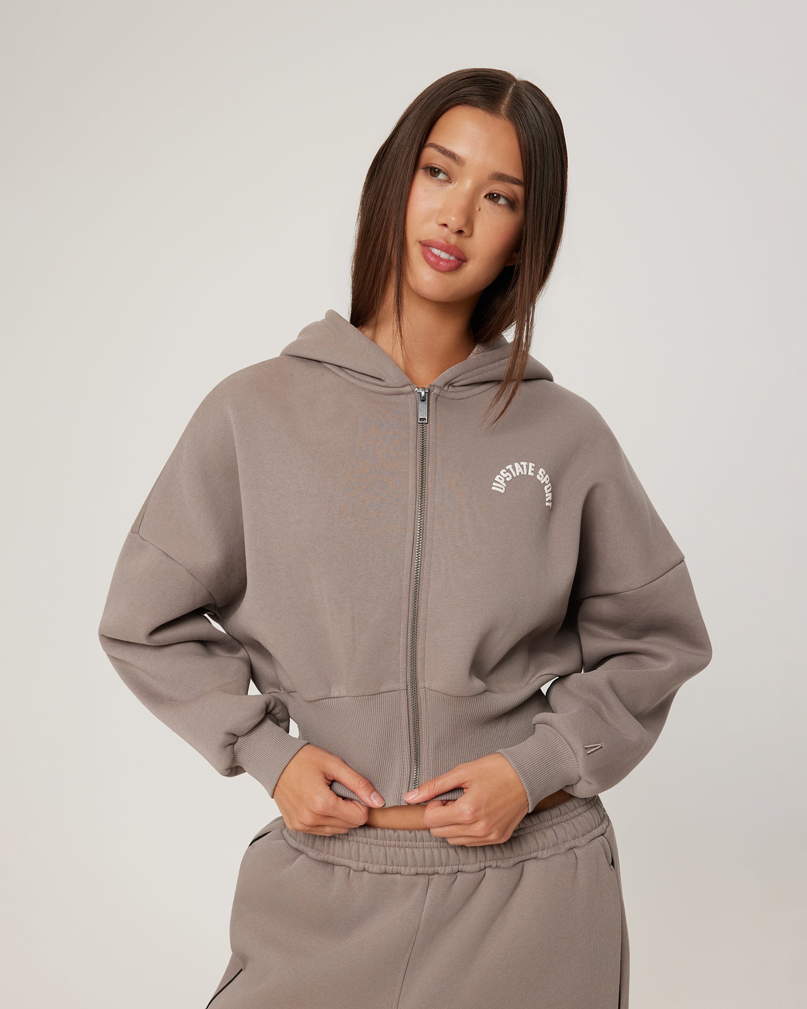 Cropped Zip Through Hoodie Cinder | Women's Cropped Zip Hoodie