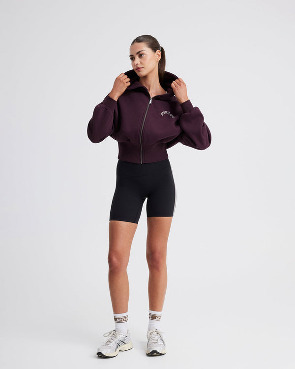 Cropped Zip Thru Hoodie - Merlot