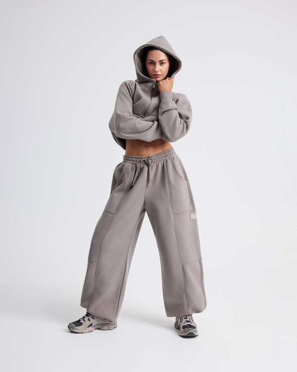 Plush Cropped Half Zip Hoodie - Cinder