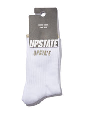 Crew Sock - White / Taupe Stripe