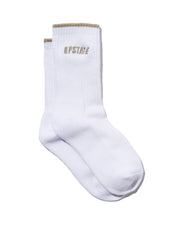 Crew Sock - White / Taupe Stripe