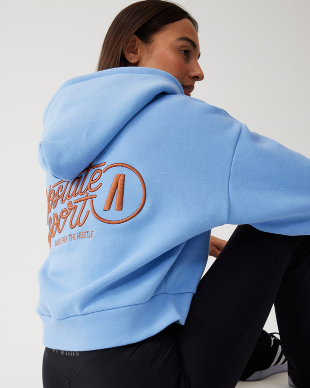 Zip Through Cropped Hoodie - Cornflower Blue