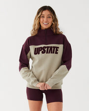 Half Zip Panelled Crew - Deep Cherry / Taupe