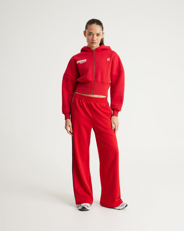 Cropped Zip Thru Hoodie - Crimson