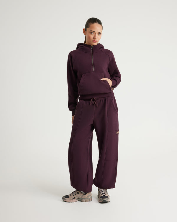 Plush Cropped Half Zip Hoodie - Merlot
