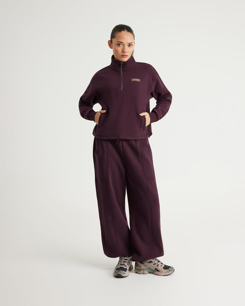 Plush Half Zip Funnel Neck in Merlot | Women's Fleece Jumper