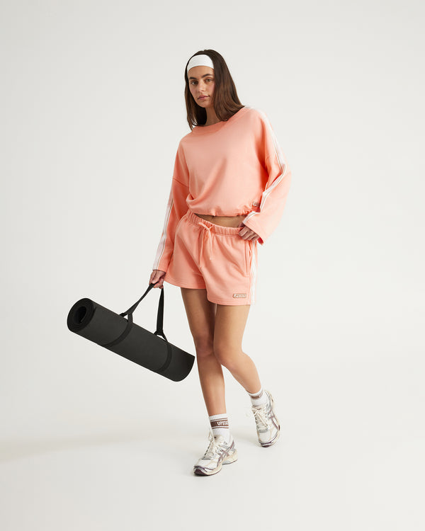 Terry Boxy Crop Long Sleeve Top - Peach
