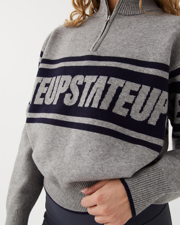 Half Zip Knit - Grey Marle / Navy