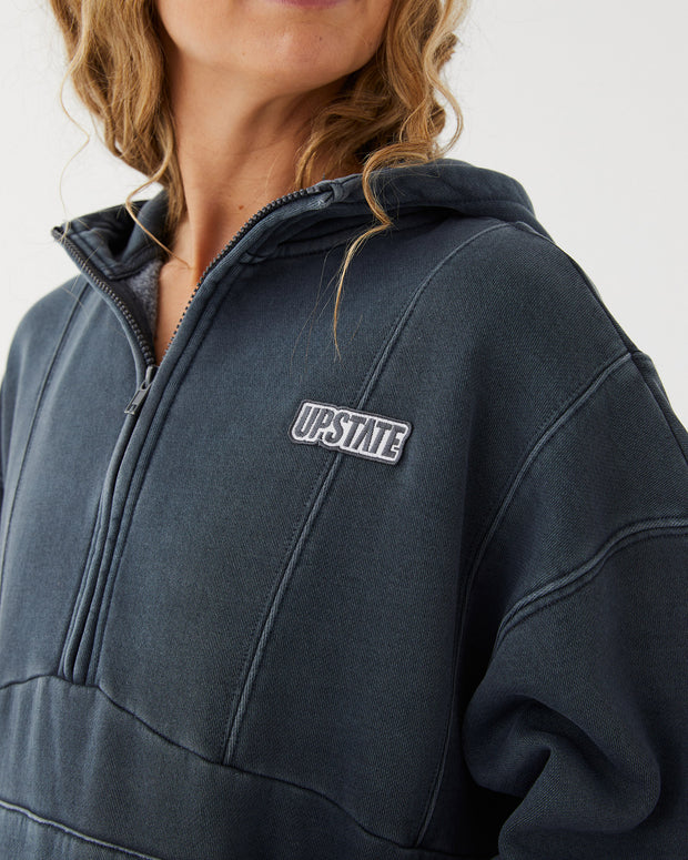 Half Zip Panelled Hoodie - Slate