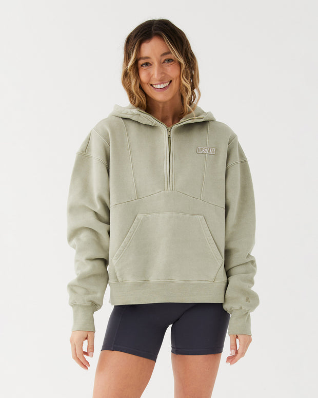 Half Zip Panelled Hoodie - Taupe