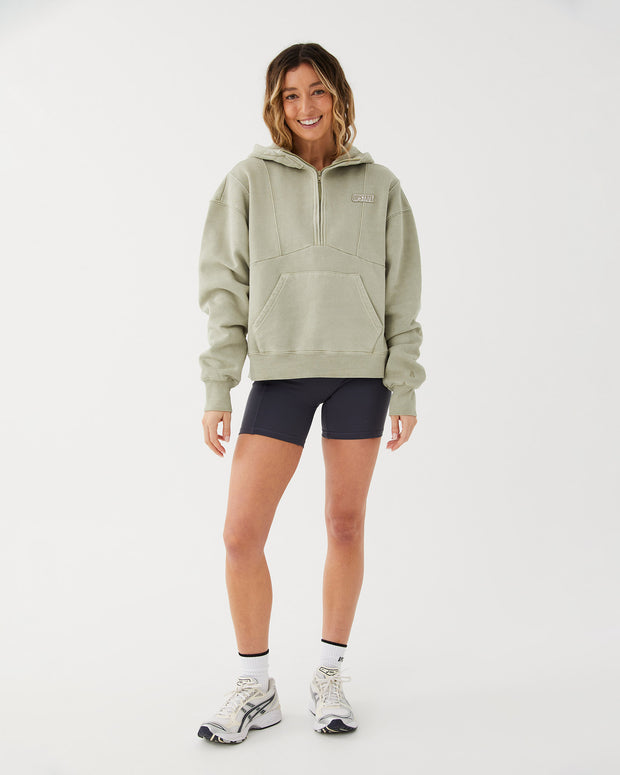 Half Zip Panelled Hoodie - Taupe