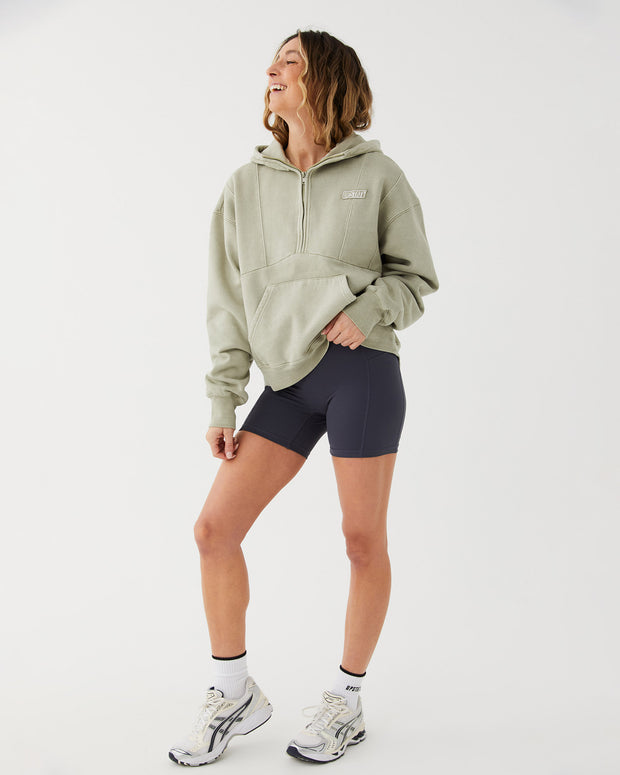 Half Zip Panelled Hoodie - Taupe