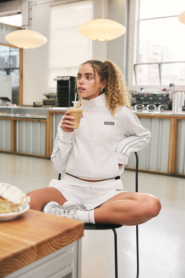 Terry Funnel Neck Half Zip Sweat Top - Grey Marle